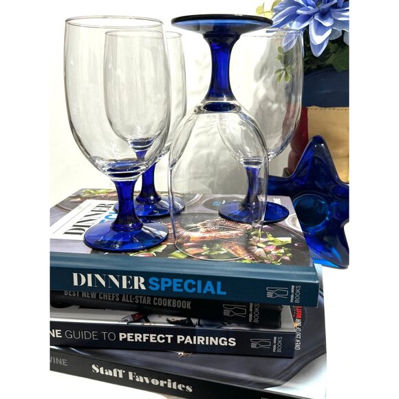 Princess House Cobalt Blue Stem Iced Tea Glass Set Of 4 - Picture 3 of 12